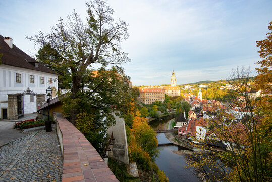 Cesky Krumlov - oldtown city and river in Autumn, Czech Republic