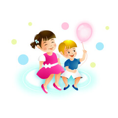 Happy children's on cloud and balloons