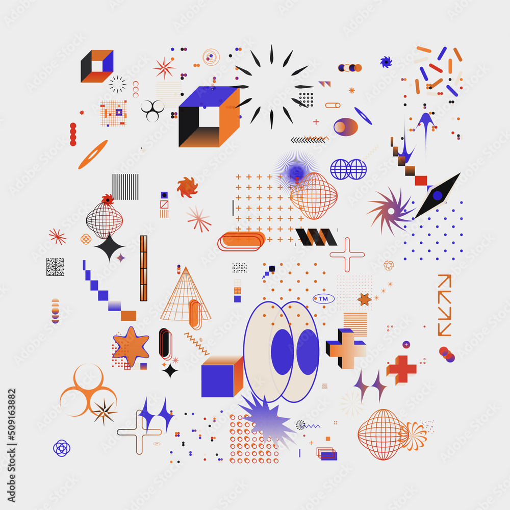Aufkleber brutalist art inspired vector pattern graphics made with bold abstract geometric shapes
