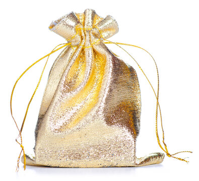 Gold Gift Bag On White Background Isolation