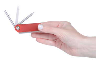 Bicycle keys lock in hand on white background isolation