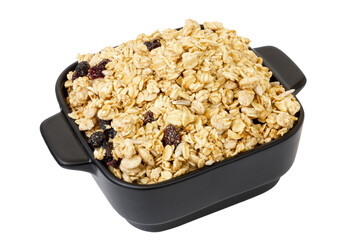 Muesli in a bowl isolate on a white background. Dry muesli isolate.