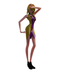 Anime girl in yellow-pink dress