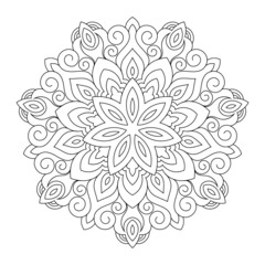 Zentangle inspired mandala zen doodle illustration with tribal boho chic ornaments. Oriental ornamental background.