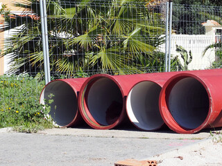 New sewer pipes. Repair work.