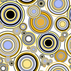 Seamless pattern with multi-colored circles of different sizes on a white isolated background.