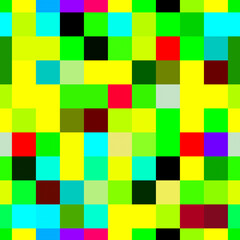 Seamless geometric pattern with multi-colored squares closely adjacent to each other. Bright pixel background.
