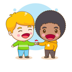 cute little kid boy do bro fist with his friend. Chibi cartoon character
