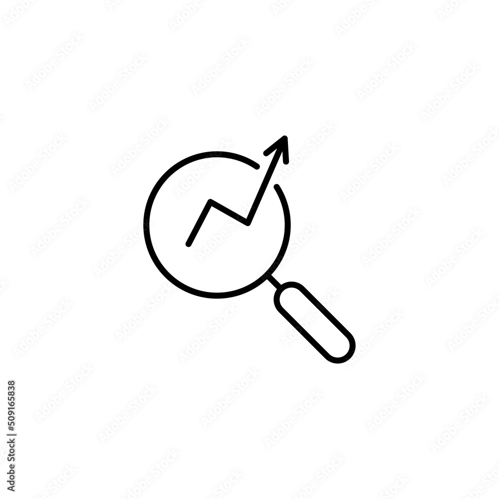 Poster chart simple icon. report graph or sales growth sign in magnifying glass. analysis and statistics da
