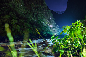 River in the Andes at night.