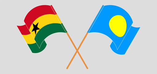 Crossed and waving flags of Ghana and Palau