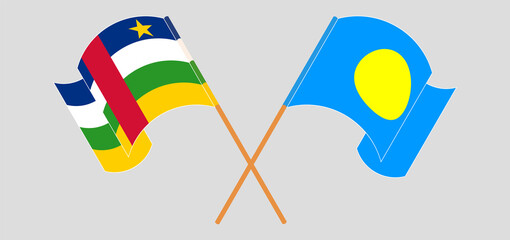 Crossed and waving flags of Central African Republic and Palau