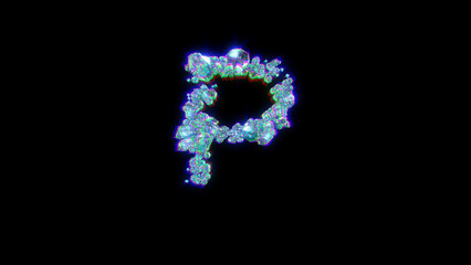 glitch font of gem stones with chromatic aberrance - letter P, isolated - object 3D illustration