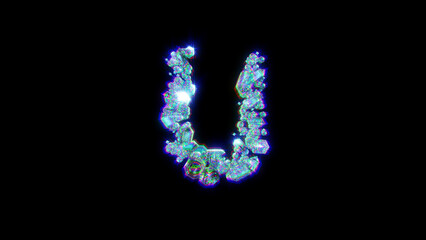 distortion font of jewels with chromatic aberrance - letter U, isolated - object 3D rendering