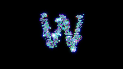 dichroic font of gems with chromatic aberrance - letter W, isolated - object 3D rendering