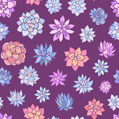 Fototapeta na wymiar Seamless vector pattern of succulents. Background for greeting card, website, printing on fabric, gift wrap, postcard and wallpapers. 