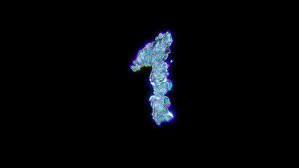 Fototapeta premium glitchy font of gem stones with chromatic aberrations - number 1, isolated - object 3D illustration