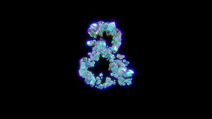 glitchy alphabet of jewels with chromatic aberrations - ampersand, isolated - object 3D rendering