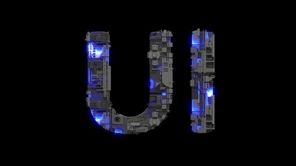 scrap metal cyberpunk text UI with electric light and animated surface, isolated - loop video - Powered by Adobe