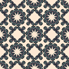 Decorative seamless vector ethnic pattern for design of wrapping paper, textiles, fabrics, curly print for clothes, decorating napkins, household items. Brown diagonal background.