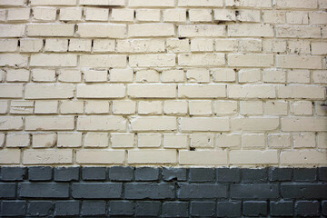 black and white brick wall in the background