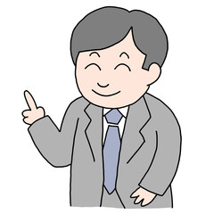 説明する背広の男性