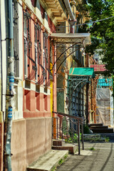 Perspective of the facades of the houses of a provincial town.
