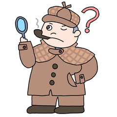 虫眼鏡をもってパイプをくわえた探偵