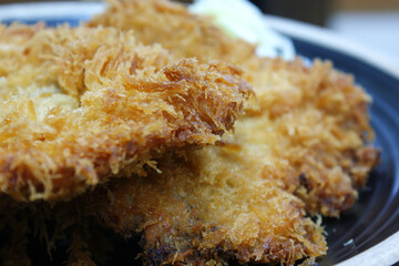 Close-up of the surface of crispy pork cutlet