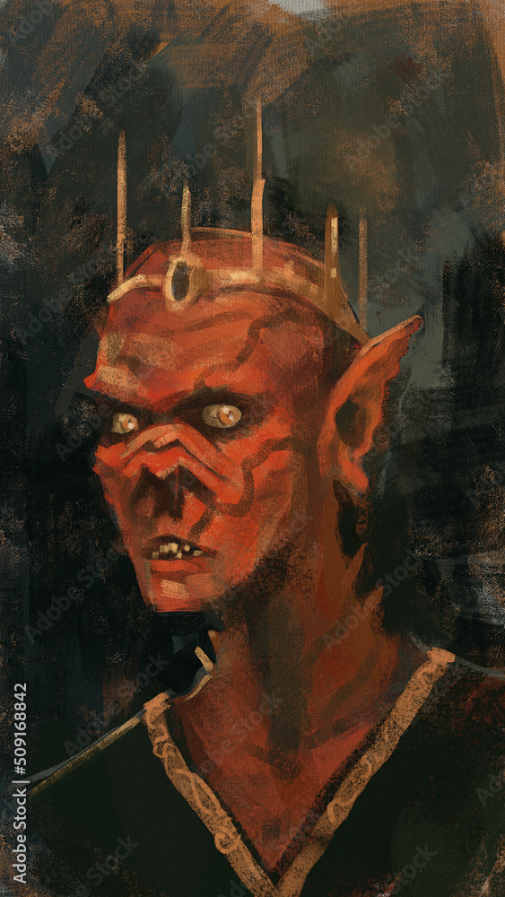Wall mural digital painting of a red skin demon king with a crown in a traditional oil art style - fantasy illu - Wall murals