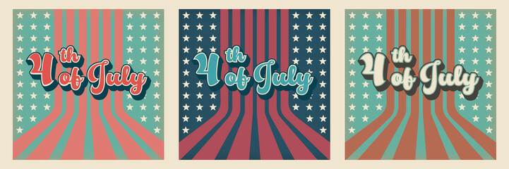 Set of Holiday celebration vintage background with national elements. Independence day. 4th of July. Vector retro illustration for banner, poster, flyer, party decoration