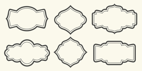 Template of different frame border. Set of black vintage  frames. Collection of oval, circle, square shapes for photos, text, invitations, greetings, announcements, cards, menu. Vector illustration