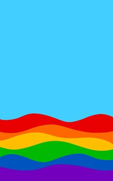 Wavy rainbow colors on sky blue background. Vertical image for posters and flyers.