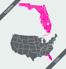 Florida counties labeled on USA map
