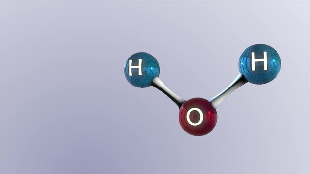 High quality CGI render of a scientific molecular model of a wtare H2O molecule, with space on the left of screen to add information or data