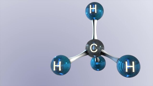 High quality CGI render of a scientific molecular model of a methane molecule, with space on the left of screen to add information or data