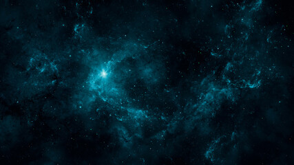 Space background. Colorful fractal blue nebula with star field. 3D rendering - obrazy, fototapety, plakaty