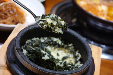Hot Stone Pot Rice with thistle is a traditional Korean food.