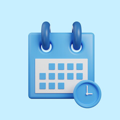 3d render icon illustration time concept calendar with clock