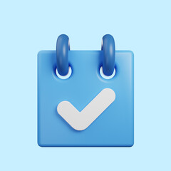 3d render icon illustration time concept calendar with checklist icon