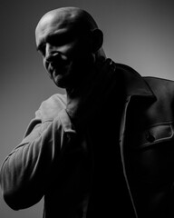 strong man in depression.brutal man feel bad emotion.black and photo of brutal man.emotional photo of man