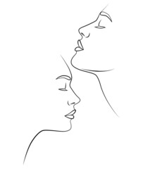 Two faces one line. Fashionable drawing. Vector image of a female face.