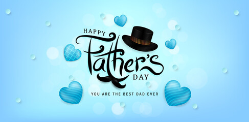 illustration of happy father day lettering fonts with hat and moustache designs for website header, landing page, ads campaign marketing, social media posts, advertisement, advertising, billboard sign