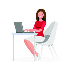 young woman with  the laptop on the white background
