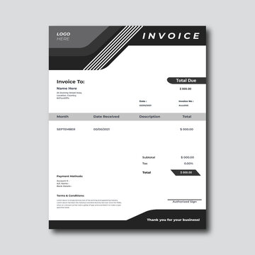 Black Corporate business invoice design template. Creative and minimal invoice template. Bill form business invoice.