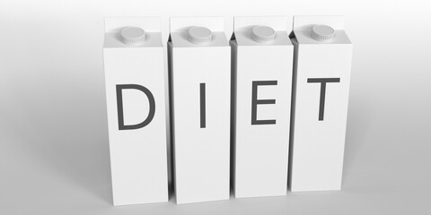 Boxes with DIET text. 3D rendering