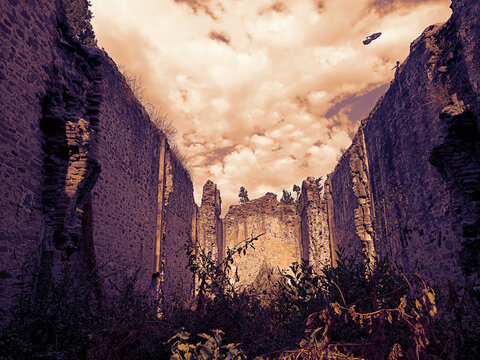 Ruins of an abandoned church in the State of Mexico.  
