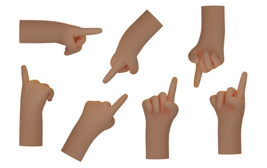 3d hand gesture on a white background.  Emoticon  sign in different angles. Showing one finger. Counting concept. Isolated stop miation illustration
