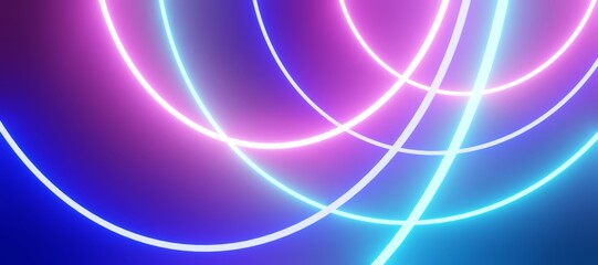 Abstract background glowing neon circles in space 3d rendering