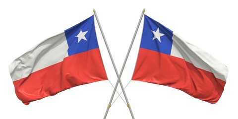Isolated flags of Chile on white background. 3D rendering